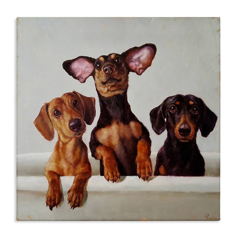 Stupell Dachshunds in the Tub Pet Dog Bathroom Painting Canvas Wall Art - Brown - 17 x 17