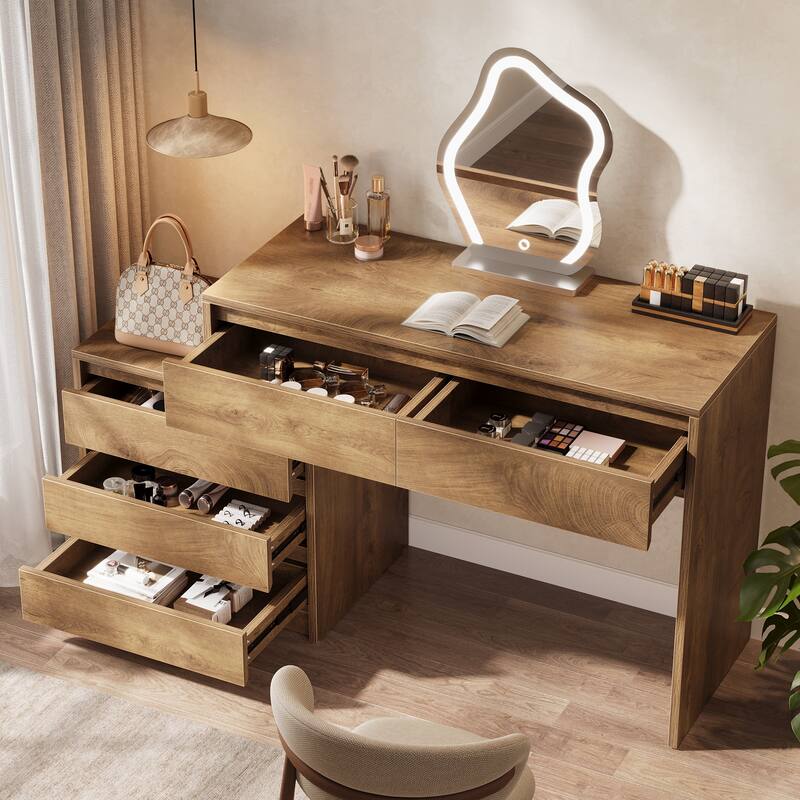 63" Vanity Desk with 5 Drawers, Makeup Table with Removable 3-Drawer Chest