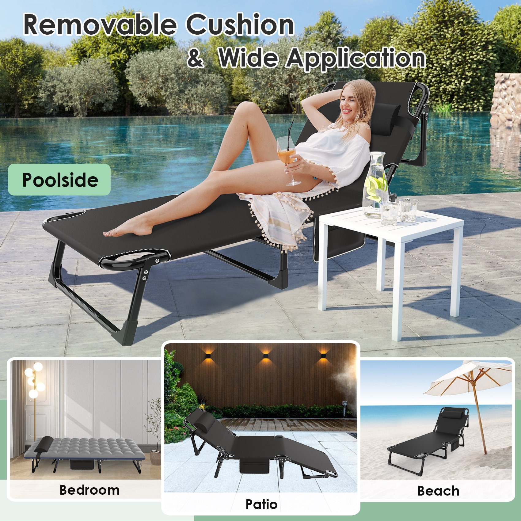 3 in 1 Folding Camping Cot Bed 5 Positions Adjustable Patio Chaise Lounge Chair Portable Sleeping Cots with Storage Bag On Sale Bed Bath Beyond 39670701