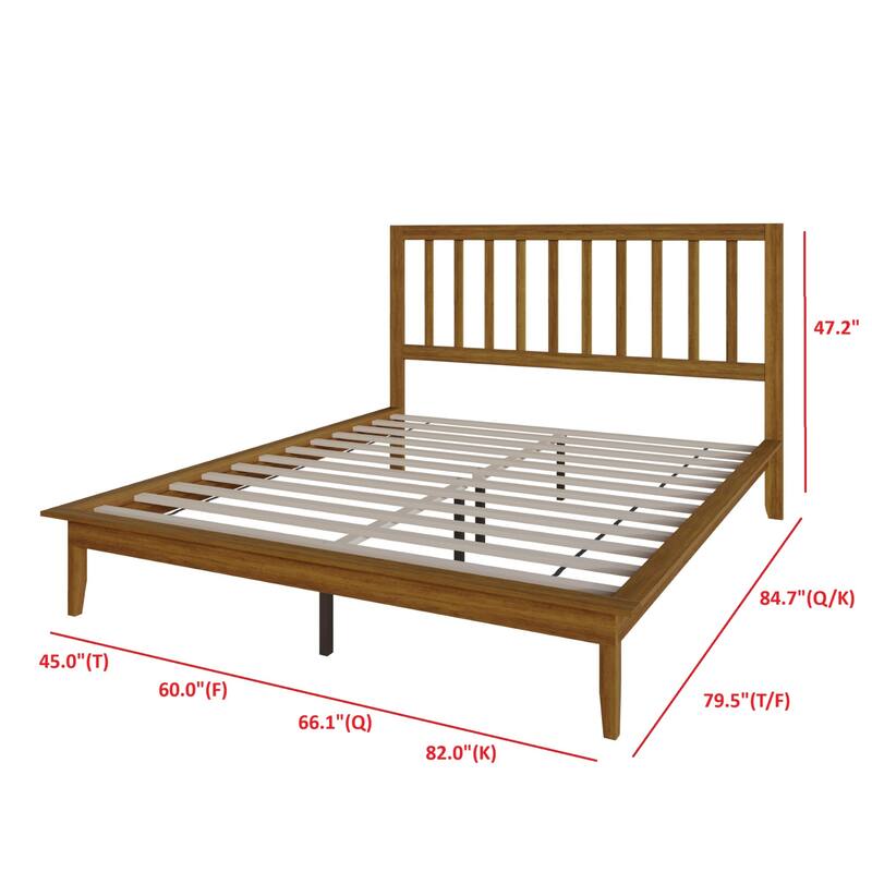 Clayfell Lancaster Platform Bed Frame with Slatted Headboard, No box spring required, Easy Assembly