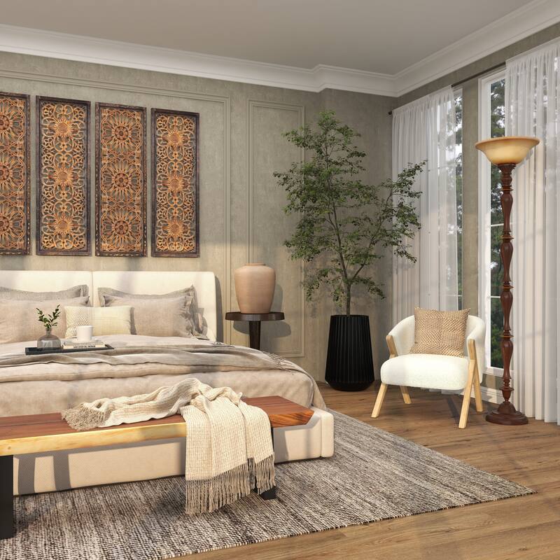 White Polyester Rounded Boucle Living Room Accent Chair with Angled Wooden Legs