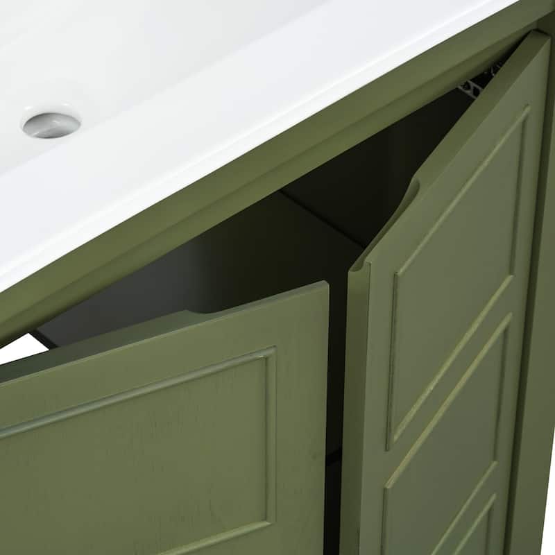 30 " Rustic Bathroom Vanity with Ceramic Sink, Adjustable Shelves