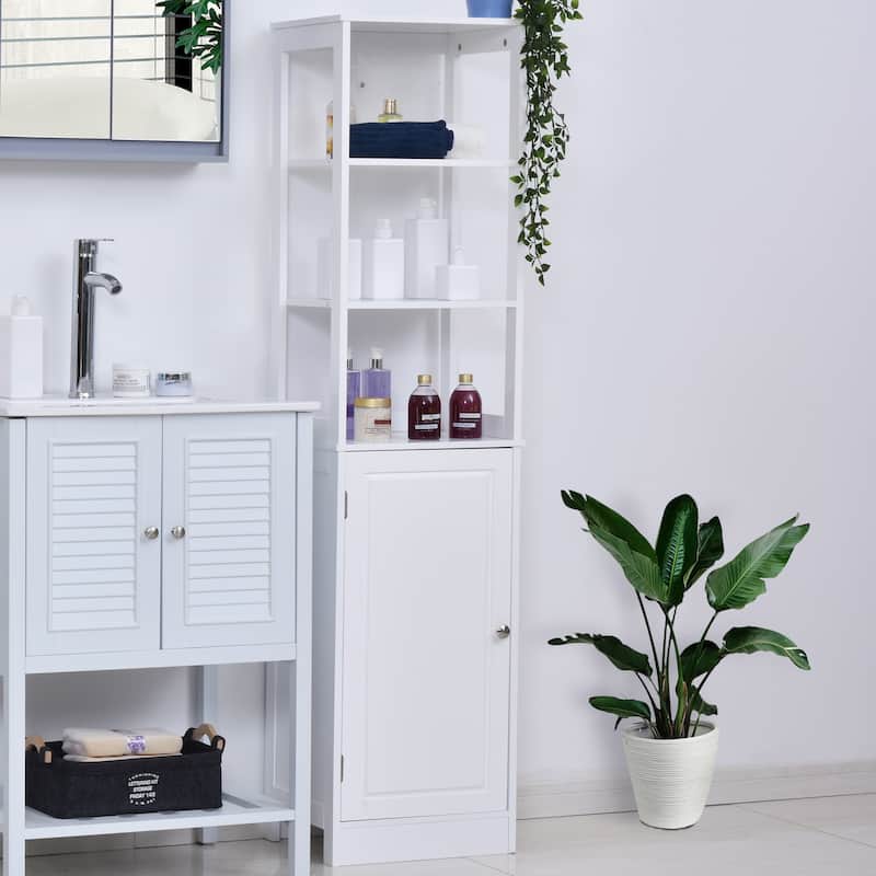 kleankin Freestanding Bathroom Tall Storage Cabinet Organizer Tower with Open Shelves & Compact Design