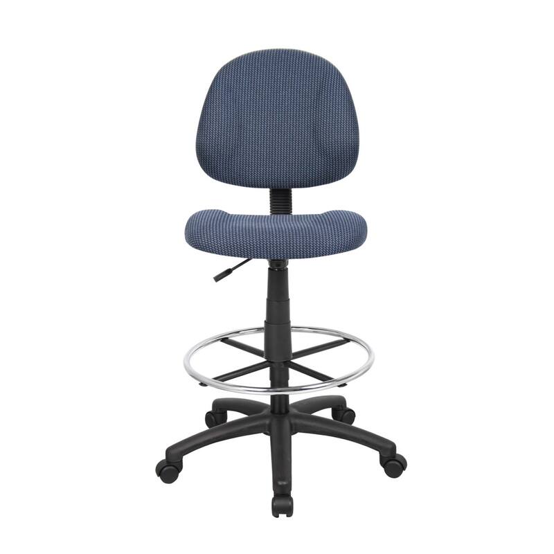 Jea Drafting Stool Chair, Blue Tweed, Contoured Back and Footring