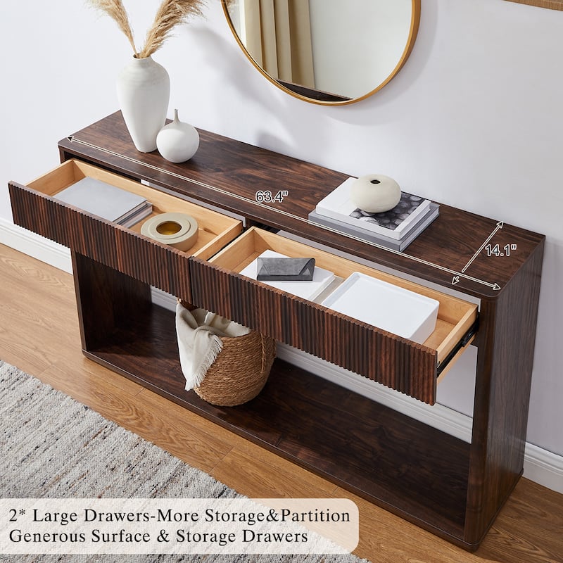 63" Modern Fluted 2 Drawers Entryway Table, Console Table, Sofa Table