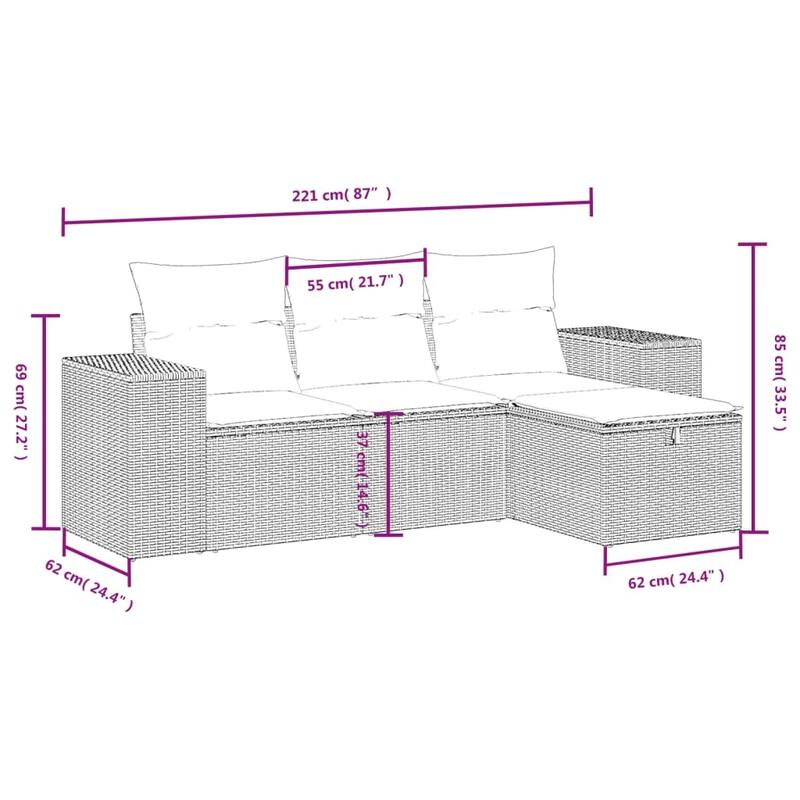 vidaXL Patio Sofa Set with Cushions Outdoor Furniture 4 Piece Poly Rattan