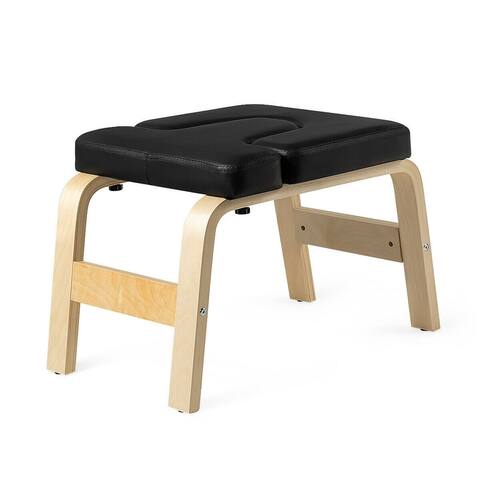 Yoga Headstand Wood Stool with PVC Pads-Black - 24" x 16" x 15.5" (L x W x H)