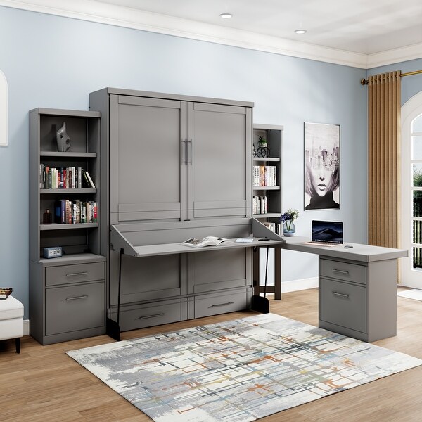 Brentwood Queen Murphy Desk Bed with Pier and Pedestal Desk with Hutch On Sale Bed Bath Beyond 28424680