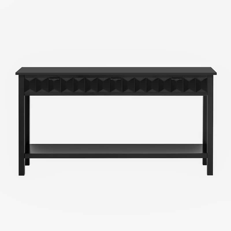 Modern 60" Console Table with 3 Drawers Honeycomb Design for Study Entryway Hallway