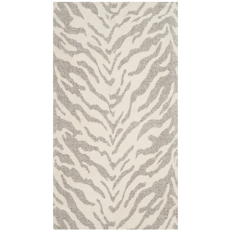 SAFAVIEH Handmade Flatweave Marbella Bogdana Modern Polyester Rug - 2'3" x 4' - Light Grey/Ivory