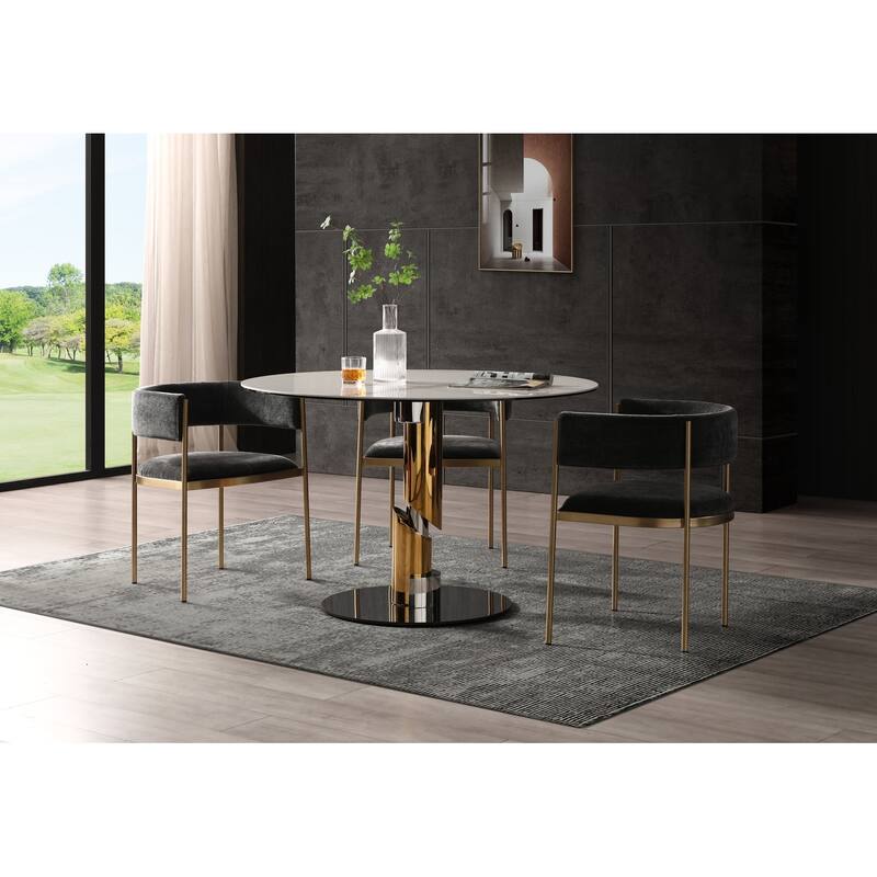 Round Dining Table - Ceramic Top with Gold and Silver Base, Stylish Seating for 4 to 6 People - 47