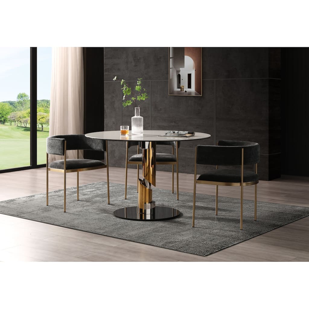 Round Dining Table - Ceramic Top with Gold and Silver Base, Stylish Seating for 4 to 6 People - 47