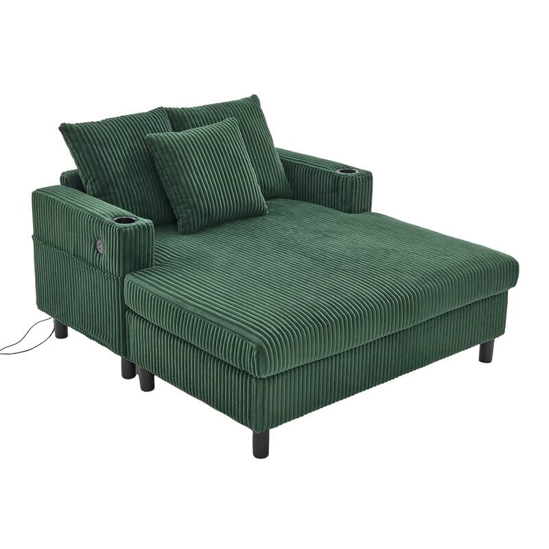 GDFStudio - Corduroy Recliner Sofa with USB Charging, RGB LED Light Strip - Suitable for Living Room and Bedroom