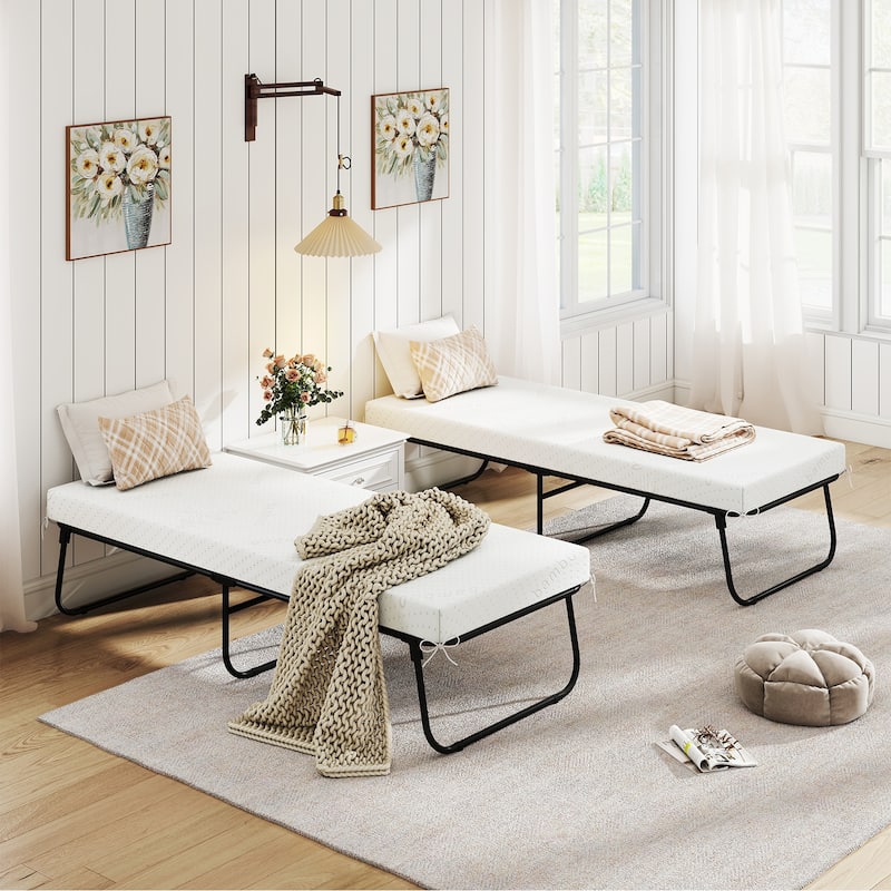 Gymax 75'' x 31'' Folding Bed w/ Memory Foam Breathable Mesh &