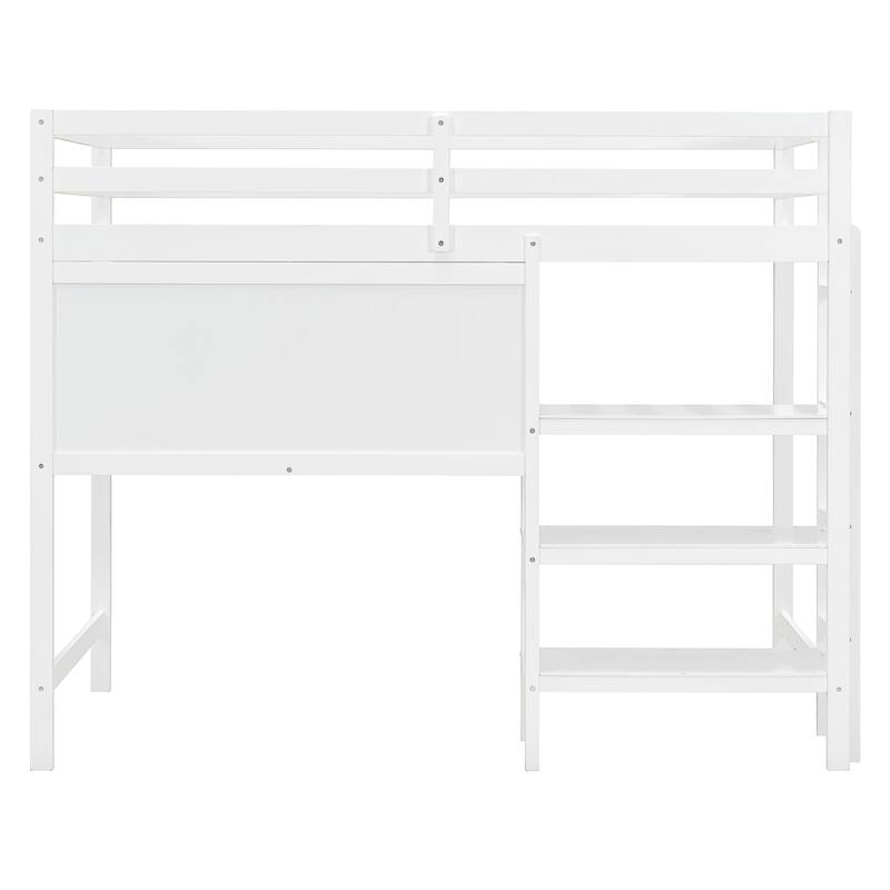 Twin Size Wooden Loft Bed with Shelves, Desk and Writing Board