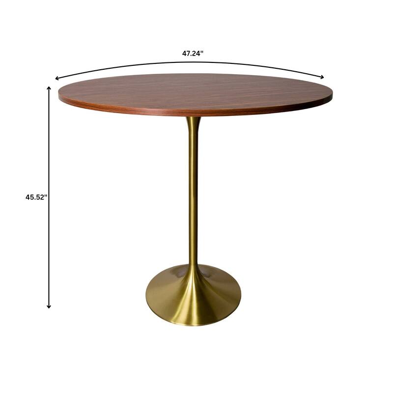 LeisureMod Verve 48" Round Dining Table with MDF Wood TableTop and Brushed Gold Base for Kitchen & Dining Room