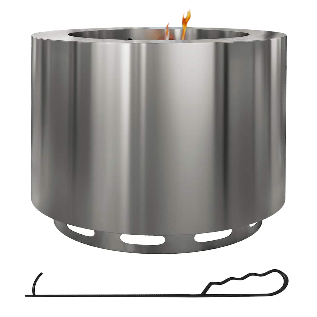 Outsunny Smokeless Fire Pit, 19" Portable Wood Burning Firepit with Poker, Low Smoke Camping Bonfire Stove