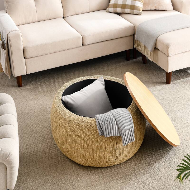Roomfitters Round Storage Ottoman with Removable Lid, 2-in-1 Design Serves as End Table or Footrest, Modern Living Room