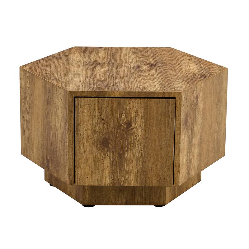 GDFStudio Elowen Wood Coffee Table with Hexagonal Design and Drawer