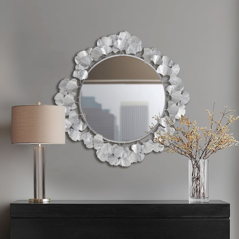 Martha Stewart Eden Gold Gingko Leaf Round Wall Mirror 30.5"