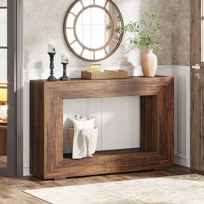 47 Inches Farmhouse Console Table with Storage Shelf - Dark Brown