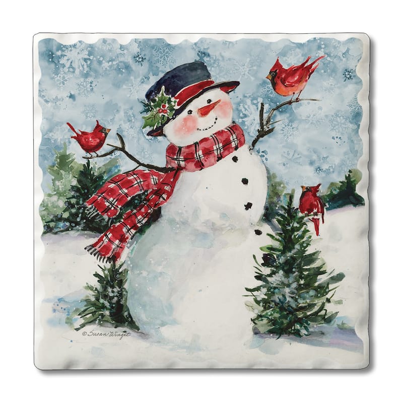 Counterart Absorbent Stone Coasters - Snowman Friends - Set of 4 - 4x4x1.581