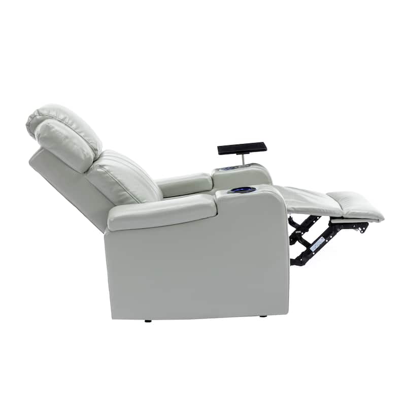 PU Leather Massage Chair with Cup Holder, Bluetooth Speaker and USB Ports Home Theater Recliner with Tray Table