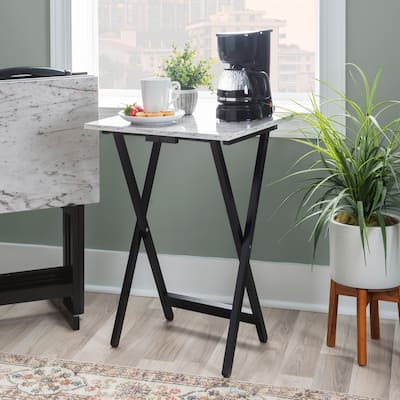 Meisel White Faux Marble Tray Table Set