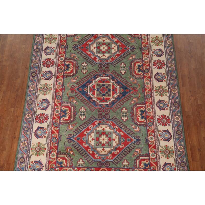 Green Kazak Area Rug Hand-Knotted Wool Carpet - 6'5" x 9'8"
