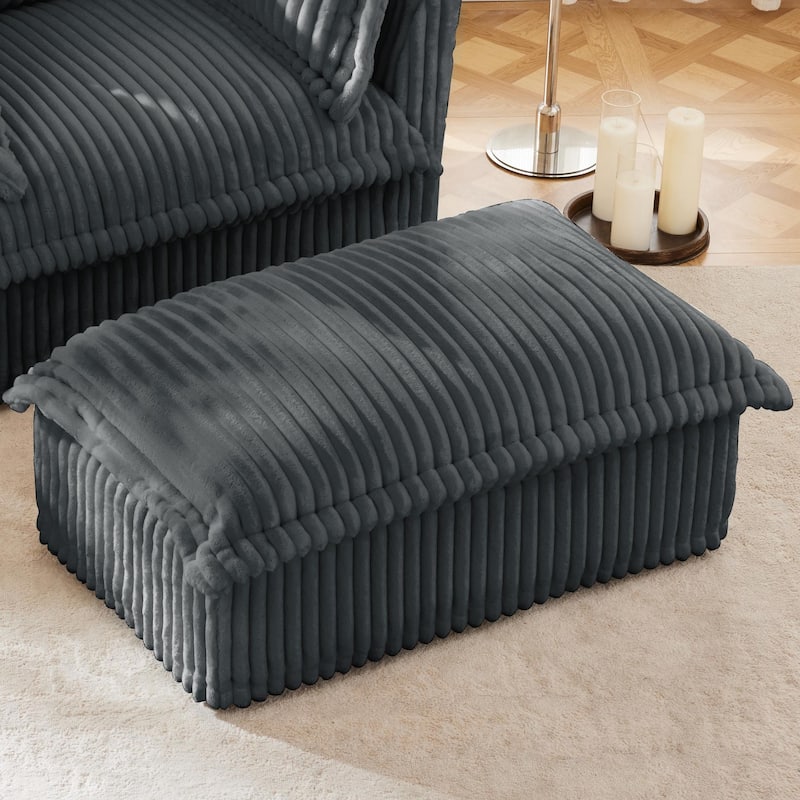 ​Contemporary Footstool - Chenille Fabric - Grey(Corduroy)