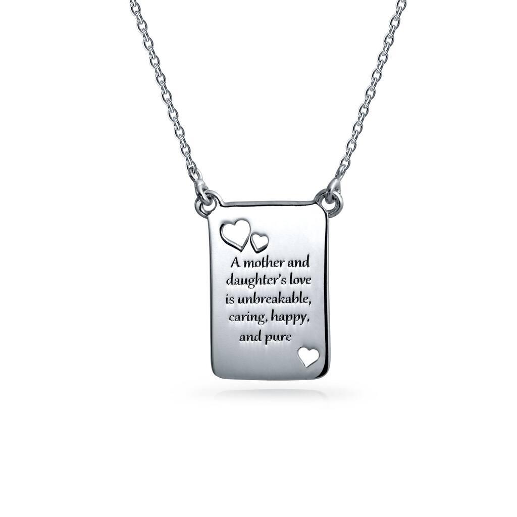 BFF Mother Daughter Heart Pendant Necklace Sterling Silver Quote