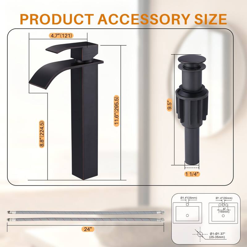 WOWOW Single Handle Single Hole Waterfall Bathroom Vessel Faucet