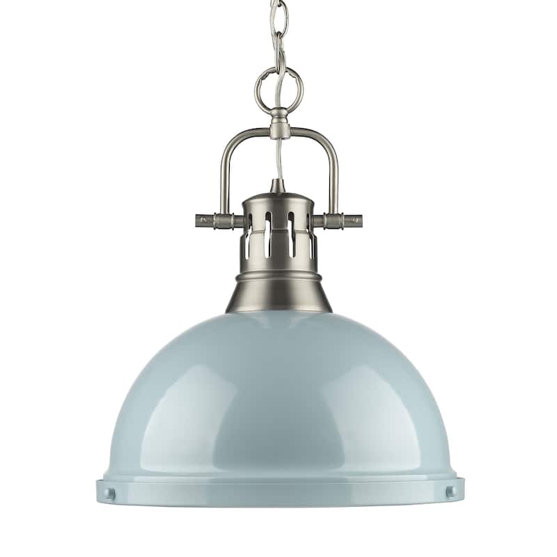 Yep by Golden Lighting Duncan 1-light 14in Chain Hung Pendant in Pewter and Seafoam shade