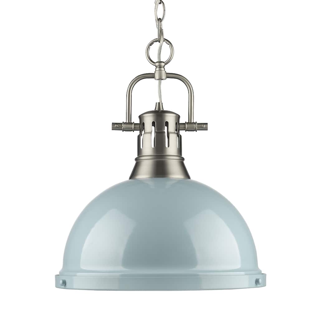Yep by Golden Lighting Duncan 1-light 14in Chain Hung Pendant in Pewter and Seafoam shade
