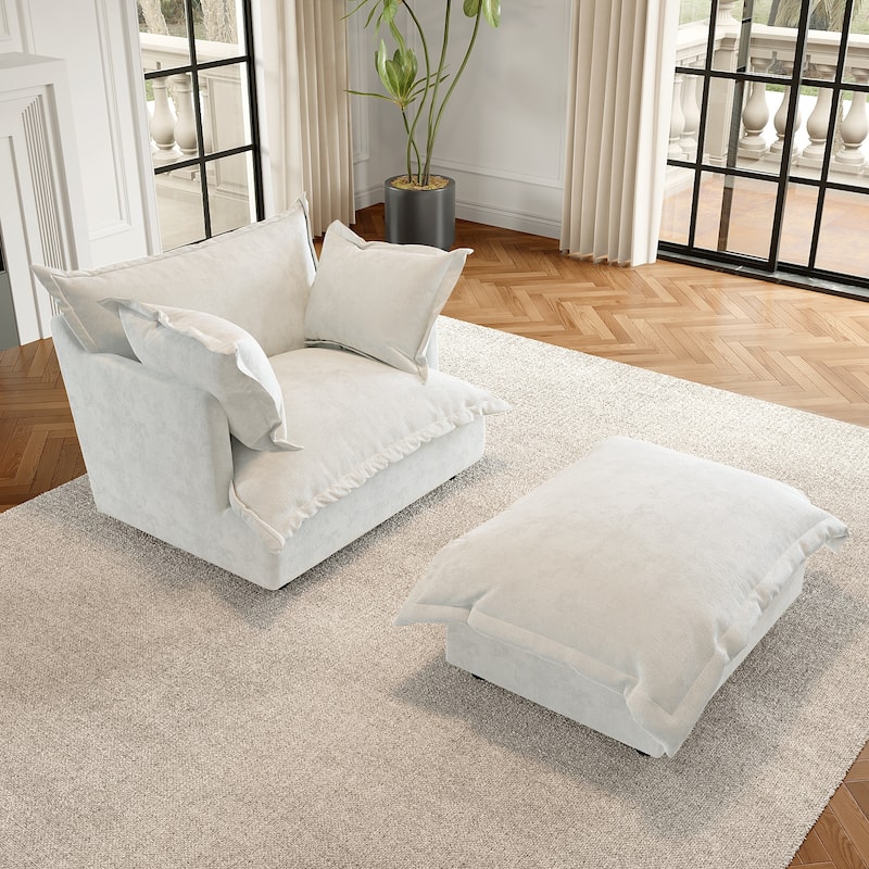 Modern Cloud Chaise Longue Accent Chair with Ottoman set