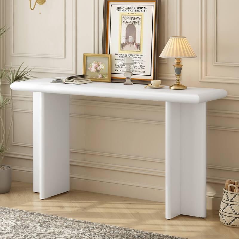 59 Inch Entryway Console Table with L-Shaped Legs （3 Colors） - White