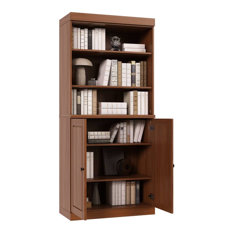 Palace Imports Solid Wood 6-Shelf Bookcase, Raised Panel Doors, Adjustable Shelves