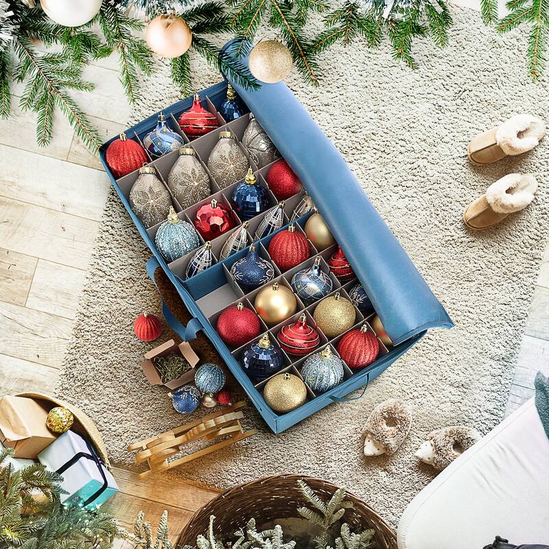 StorageBud Large Christmas Ornament Storage Box with Adjustable Dividers - Ornament Storage Container For 128 Holiday Ornaments