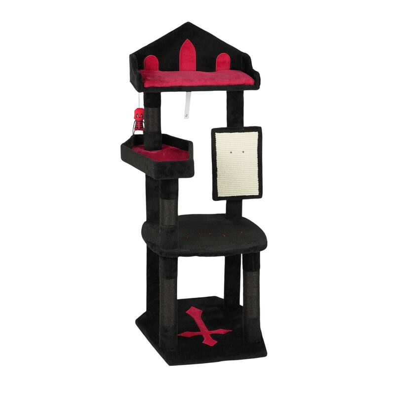 49" Gothic Cat Tree with Throne Bed and Coffin Perch Scratching Posts and Hanging Toy for Cats