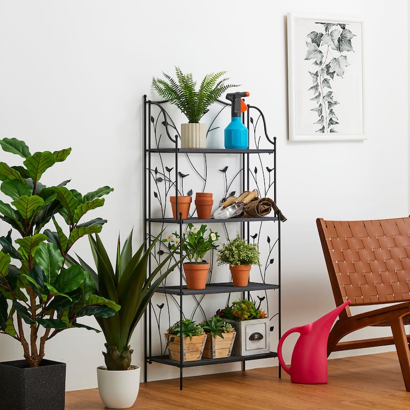 Glitzhome Multifunctional 3 or 4-Tiers Metal Plant Shelving Planter Stands Flower Pot Shelf One-step Fordable Design - Black 4-Tiered
