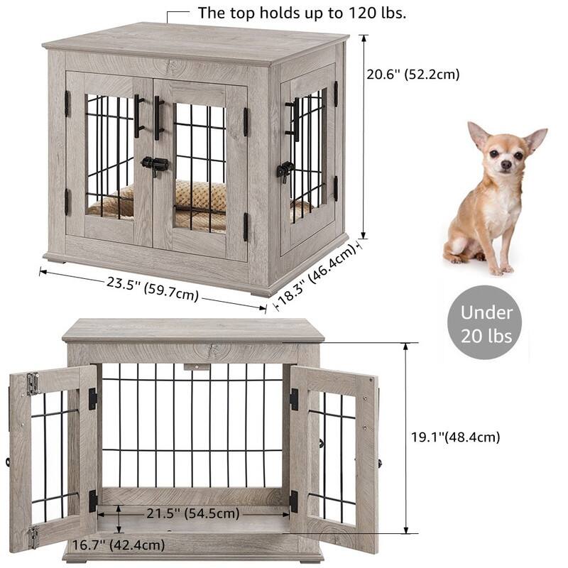 unipaws Pet Crate End Table, Double Doors Dog Kennel with Pet Bed