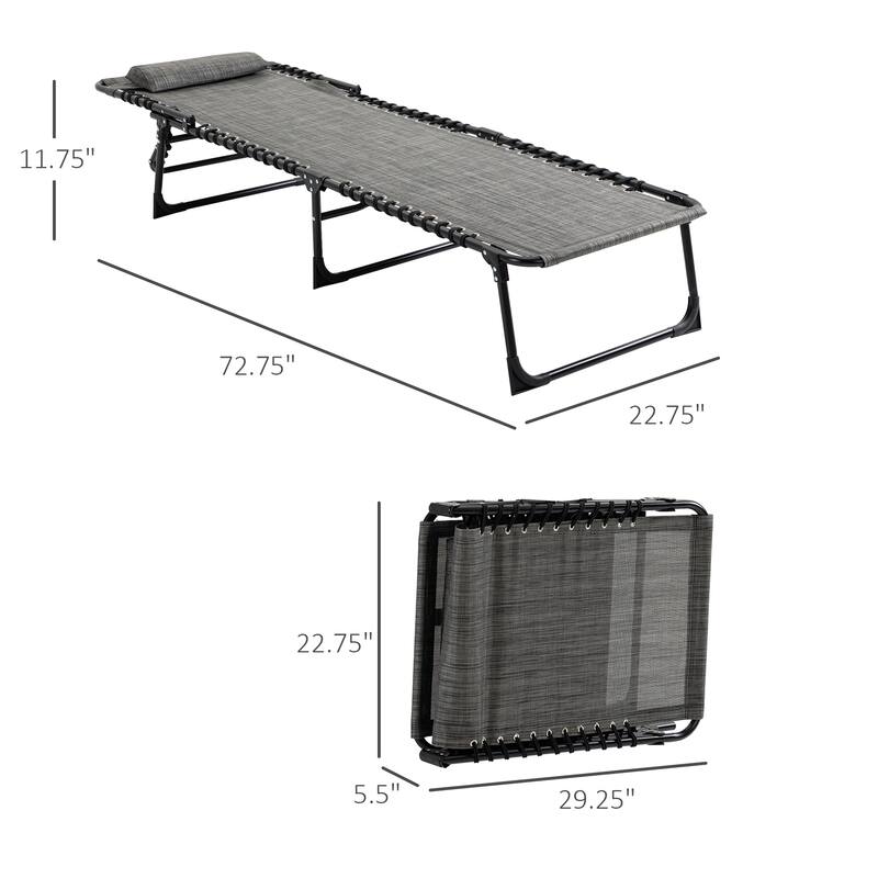 Reclining Chaise Lounge Chair, Portable Sun Lounger, Folding Camping Cot, With Adjustable Backrest And Removable Pillow