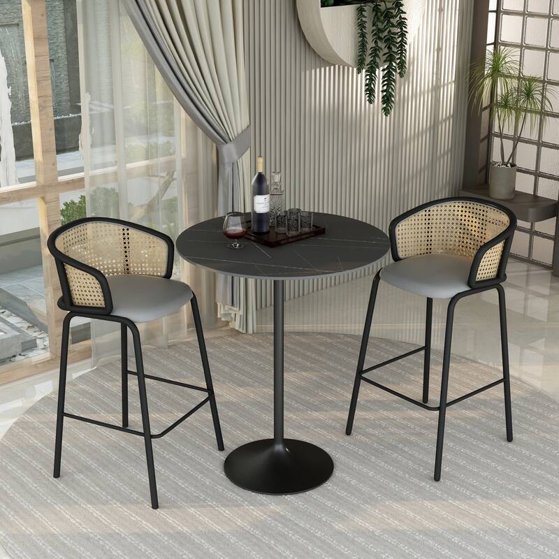 Verve 36" Round Sintered Stone Bar Height Bistro Table with Luxury High Top, Scratch & Heat Proof, Seats 4, Modern Pedestal Base