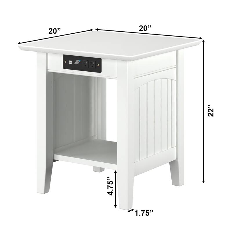 AFI Nantucket End Table with Built-in Charger in White