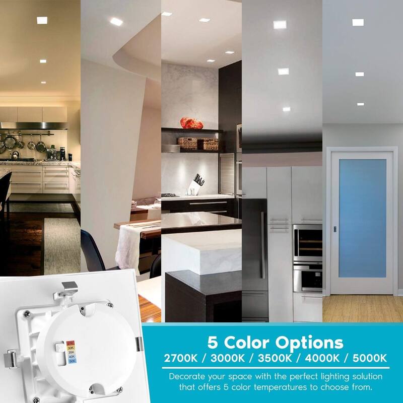 Luxrite 4" Square Recessed LED Can Light, Color Temperature Selectable 2700K / 3000K / 3500K / 4000K / 5000K (6 Pack) - 6 Pack