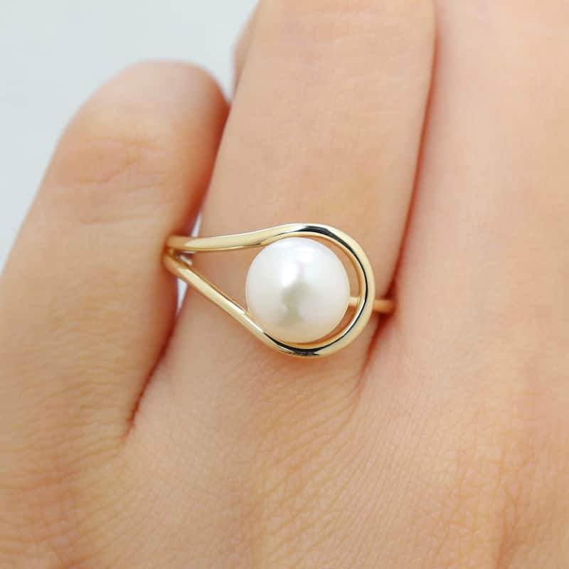 Miadora 8-8.5mm Cultured Freshwater Pearl Crossover Ring 10k Yellow Gold