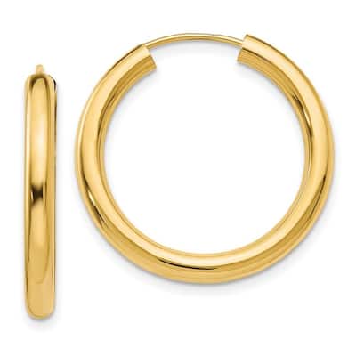 Curata 14k Yellow Gold 25x3mm Polished Endless Tube Hoop Earrings