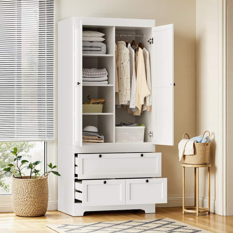 Pocassy 71" H Wardrobe Closet with Drawers and Cabinet.