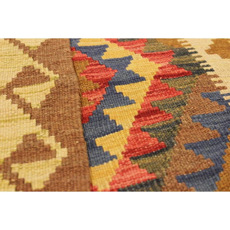Tribal Turkish Kilim Sorcha Brown Blue Hand-Woven Wool Rug - 3'4'' x 6'3''