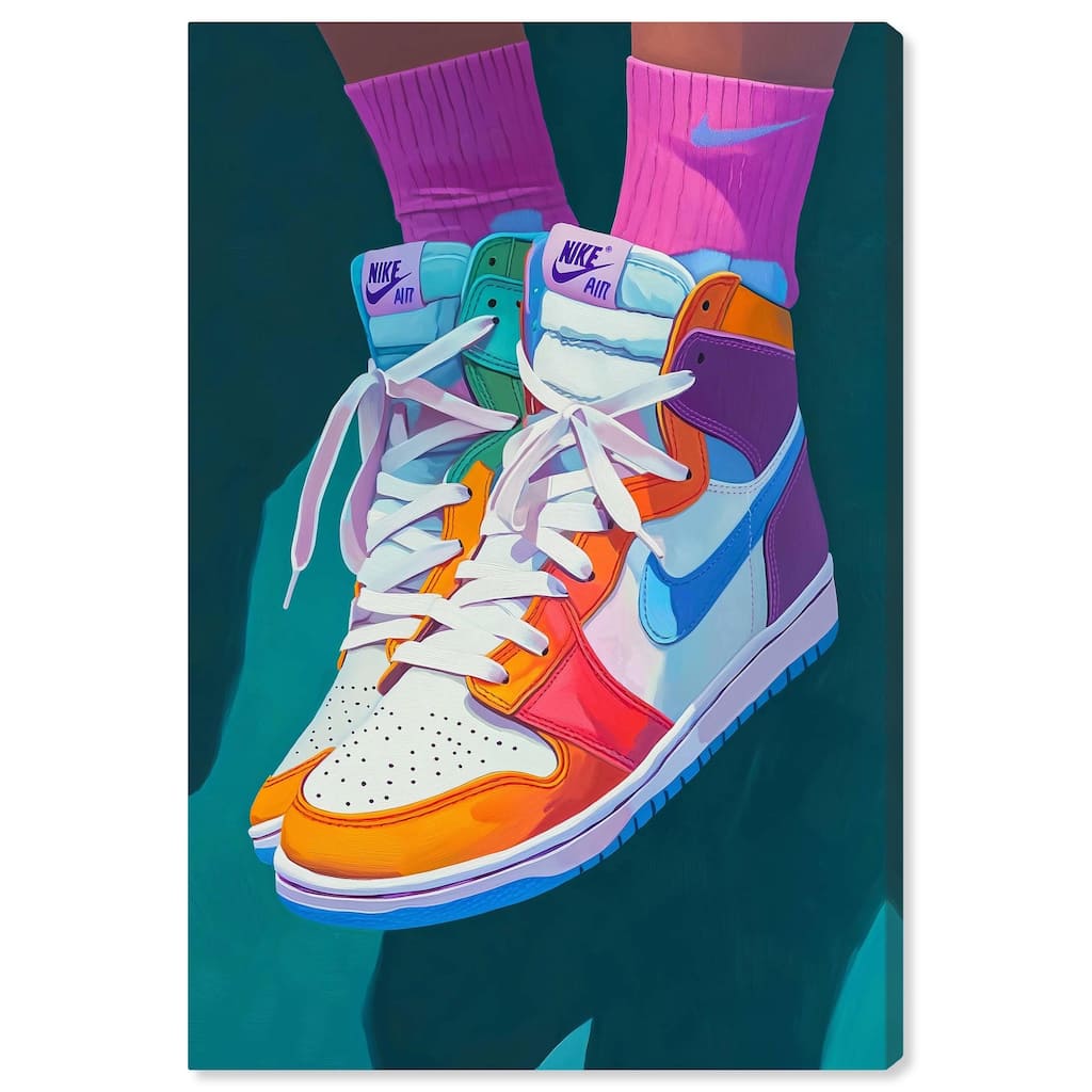 Colorful Sneaker Jump Canvas by Art Remedy, Gallery Wrapped